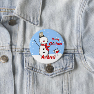 Chapa Redonda De 7 Cm Personalizable Snowman fiesta nombre distinciones
