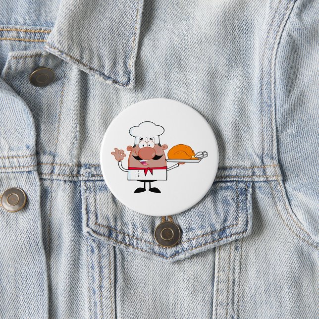Chapa Redonda De 7 Cm Personalizado Chef Holding Roast Turkey (Subido por el creador)
