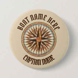Chapa Redonda De 7 Cm Personalizado de Vintage Marítimo de la brújula