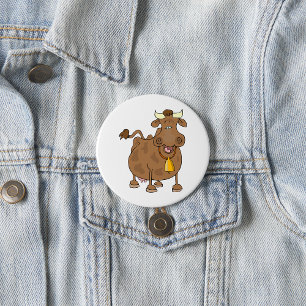 Chapa Redonda De 7 Cm Personalizado gracioso vaca marrón con animal gran
