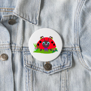 Chapa Redonda De 7 Cm Personalizado Ladybug Bow and Flowers