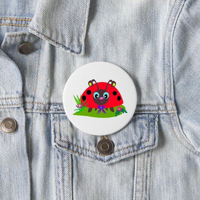 Chapa Redonda De 7 Cm Personalizado Ladybug Bow and Flowers (Subido por el creador)