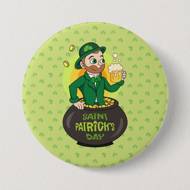 Chapa Redonda De 7 Cm Personalizado leprechaun en una olla de oro sosten (Anverso)