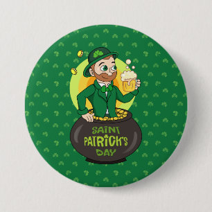 Chapa Redonda De 7 Cm Personalizado leprechaun en una olla de oro sosten