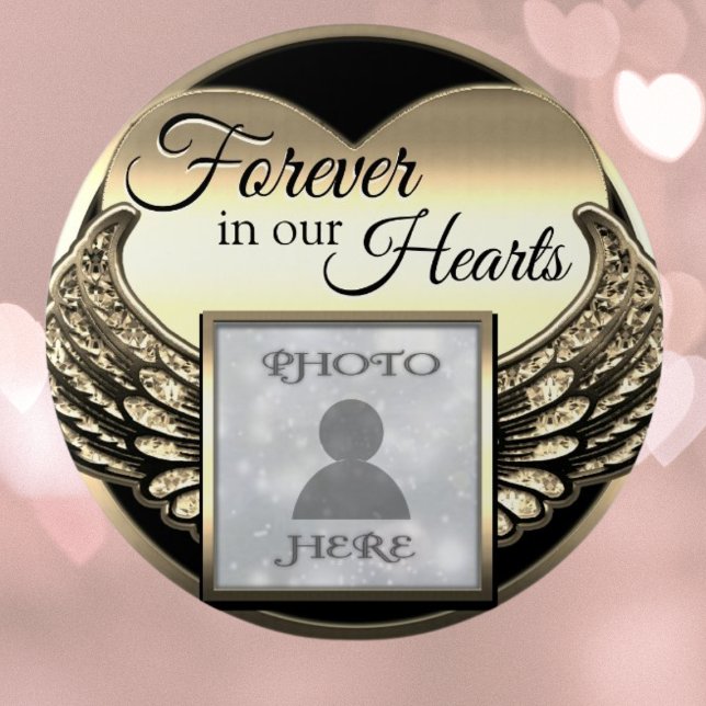 Chapa Redonda De 7 Cm Personalizado Photo Gold Memorial Heart (Subido por el creador)