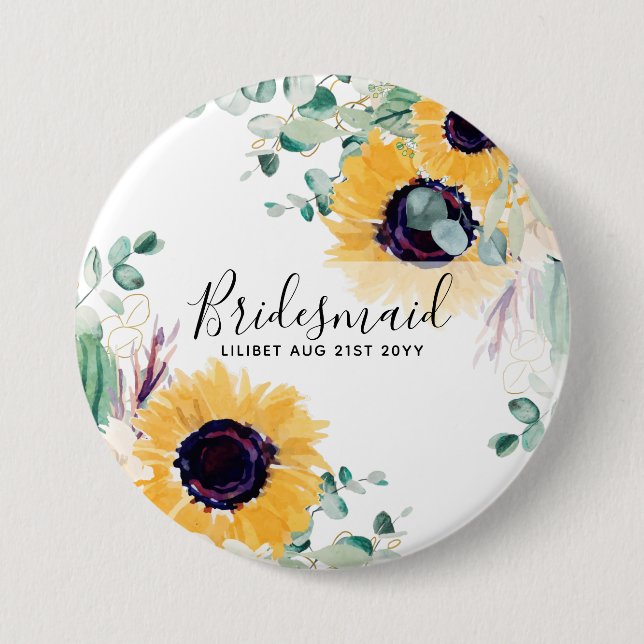 Chapa Redonda De 7 Cm Personalizado Sunflowers Bridesmaids Regalos Añadi (Anverso)
