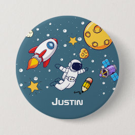 Chapa Redonda De 7 Cm Personalized Astronaut Space School Supplies
