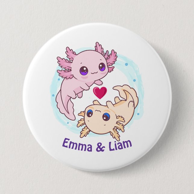 Chapa Redonda De 7 Cm Personalized Axolotl Couple Valentine Button (Anverso)