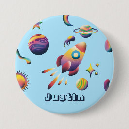 Chapa Redonda De 7 Cm Personalized Colorful Space Planets Back to School