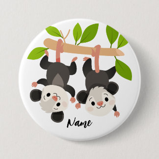 Chapa Redonda De 7 Cm Personalized Opossum Party Woodland Birthday