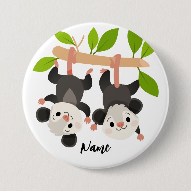 Chapa Redonda De 7 Cm Personalized Opossum Party Woodland Birthday (Anverso)