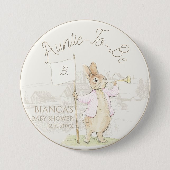 Chapa Redonda De 7 Cm Peter el conejo con una tía Baby Shower conejita (Anverso)