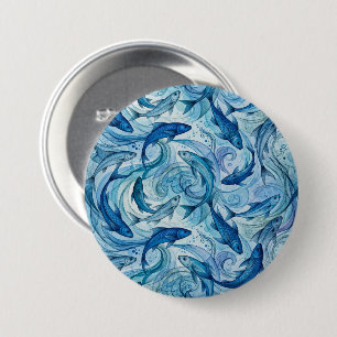 Chapa Redonda De 7 Cm Pez Azul Místico Fluyendo Armonía