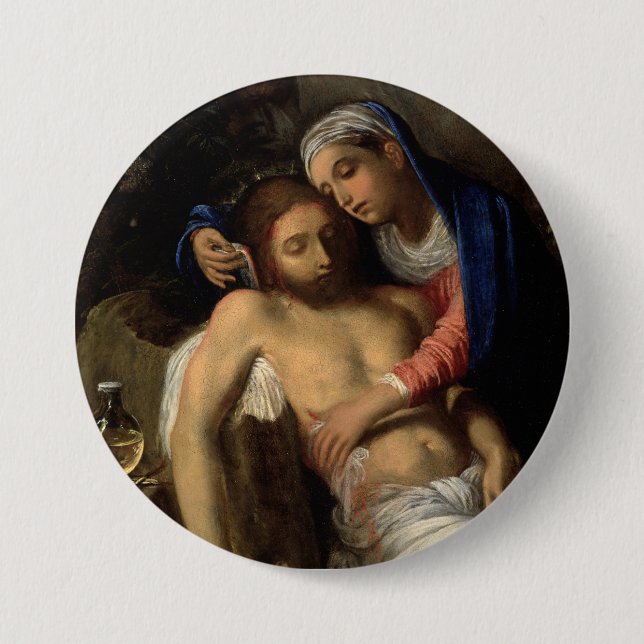 Chapa Redonda De 7 Cm Pietà (María y Jesús) (por Adam Elsheimer) (Anverso)