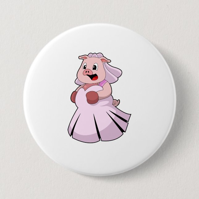 Chapa Redonda De 7 Cm Pig as Bride with Wedding dress.PNG (Anverso)