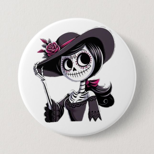 Chapa Redonda De 7 Cm PIN catrina mujer (Anverso)