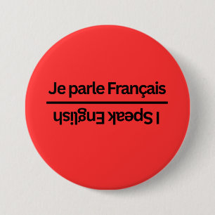 Chapa Redonda De 7 Cm Pin "Hablo" bilingüe reversible francés inglés
