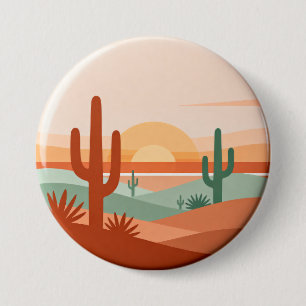 Chapa Redonda De 7 Cm Pin Minimalista de Atardecer en el Desierto