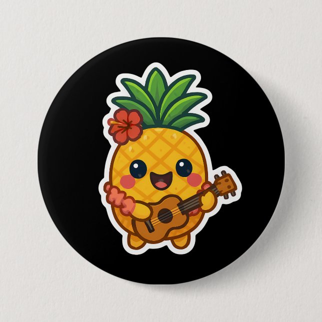 Chapa Redonda De 7 Cm Piña Kawaii sonriente - Tropical (Anverso)