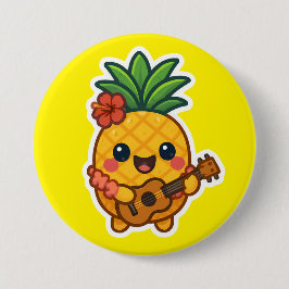 Chapa Redonda De 7 Cm Piña Kawaii sonriente - Tropical