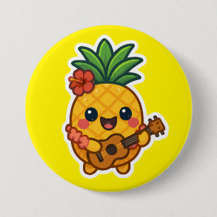 Chapa Redonda De 7 Cm Piña Kawaii sonriente - Tropical