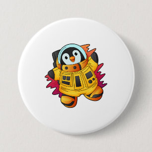 Chapa Redonda De 7 Cm Pingüino como astronauta en traje