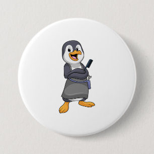 Chapa Redonda De 7 Cm Pingüino como estilista del pelo con comb