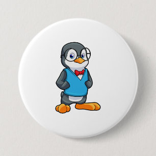 Chapa Redonda De 7 Cm Pingüino como nervioso con gafas
