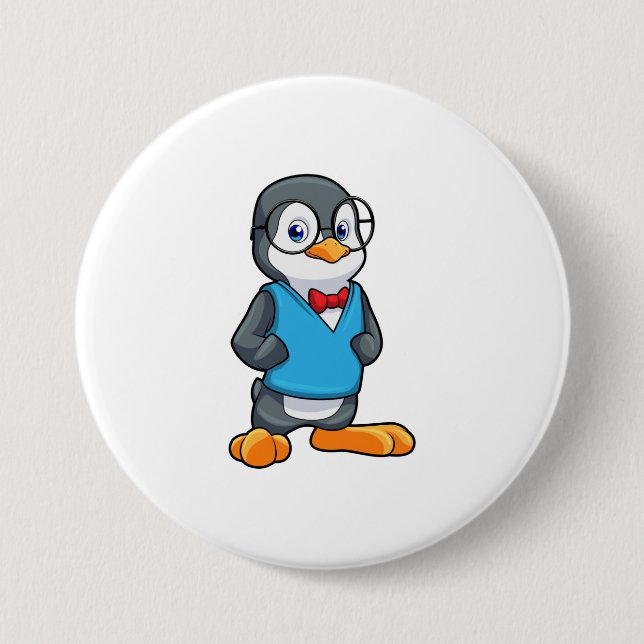 Chapa Redonda De 7 Cm Pingüino como nervioso con gafas (Anverso)