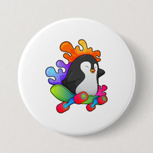 Chapa Redonda De 7 Cm Pingüino como patinador con patineta