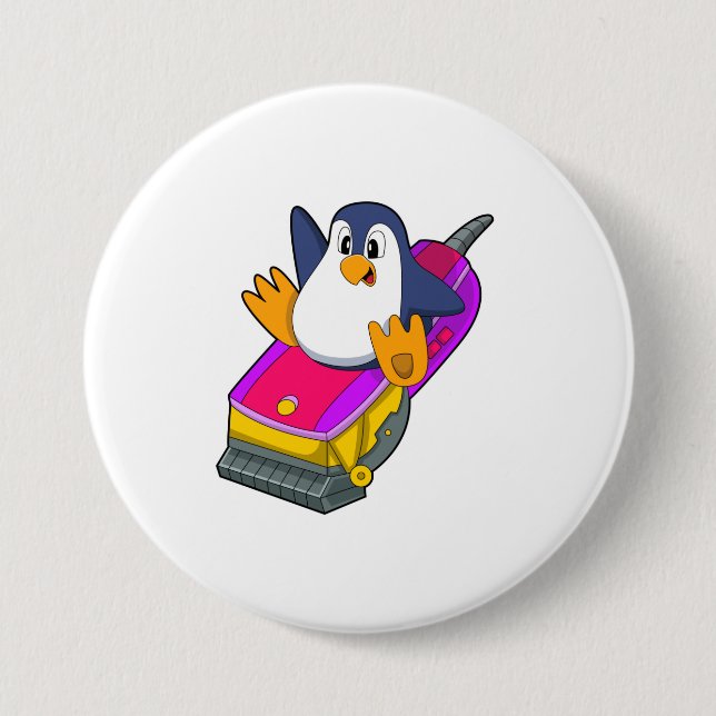 Chapa Redonda De 7 Cm Pingüino como peluquero con Razor (Anverso)