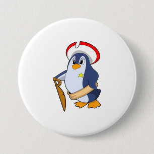 Chapa Redonda De 7 Cm Pingüino como pirata con Gorra