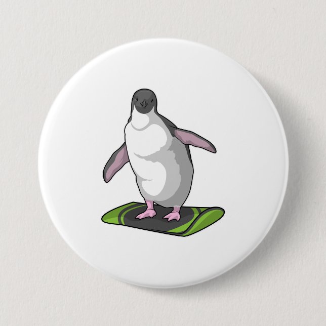 Chapa Redonda De 7 Cm Pingüino como snowboard (Anverso)