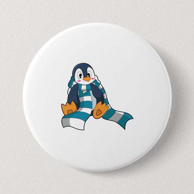 Chapa Redonda De 7 Cm Pingüino con bufanda (Anverso)