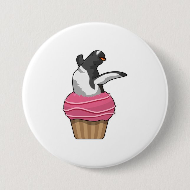 Chapa Redonda De 7 Cm Pingüino con Muffin (Anverso)