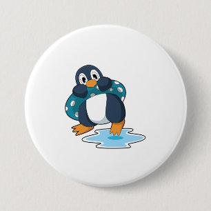 Chapa Redonda De 7 Cm Pingüino con salvavidas