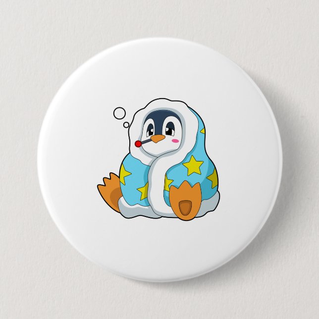 Chapa Redonda De 7 Cm Pingüino con termómetro clínico (Anverso)