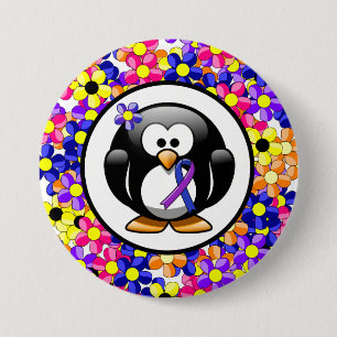 Chapa Redonda De 7 Cm Pingüino de cinta azul y púrpura