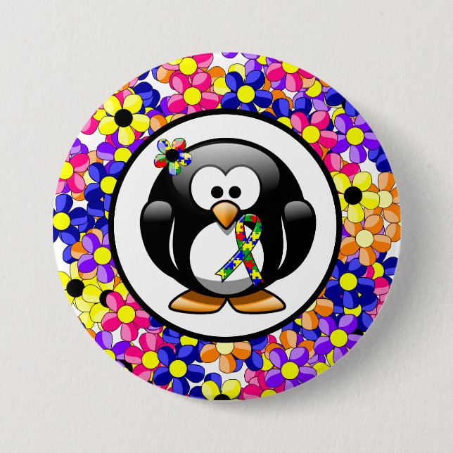 Chapa Redonda De 7 Cm Pingüino De Cinta De Rompecabezas (Anverso)