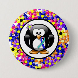 Chapa Redonda De 7 Cm Pingüino de cinta verde azulada/rosa/azul