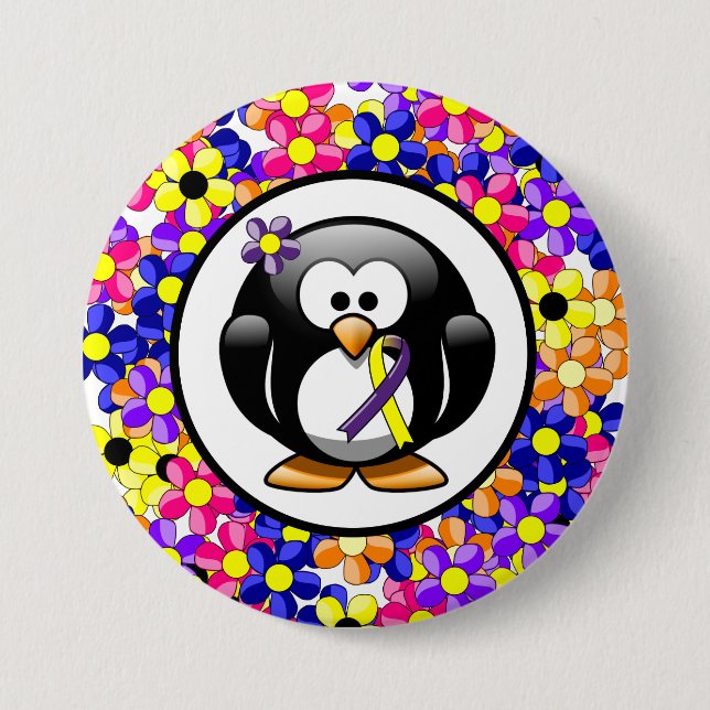 Chapa Redonda De 7 Cm Pingüino de la cinta de medidas de sensibilización (Anverso)