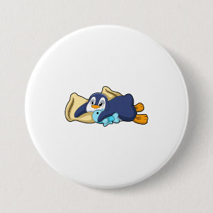 Chapa Redonda De 7 Cm Pingüino durmiendo con almohada