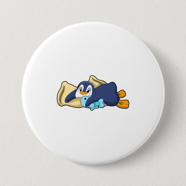 Chapa Redonda De 7 Cm Pingüino durmiendo con almohada (Anverso)
