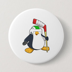 Chapa Redonda De 7 Cm Pingüino en hockey sobre hielo con bastón de hocke