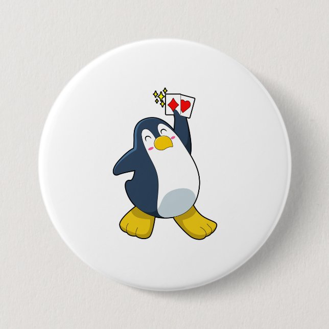 Chapa Redonda De 7 Cm Pingüino en Poker con tarjetas de póker (Anverso)