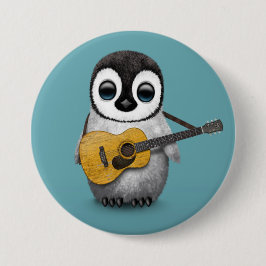 Chapa Redonda De 7 Cm Pingüino musical del bebé que juega el azul de la