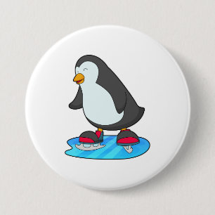 Chapa Redonda De 7 Cm Pingüino patinando sobre hielo con patines de hiel