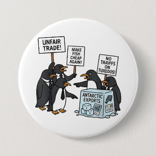 Chapa Redonda De 7 Cm Pingüinos contra aranceles anti Trump