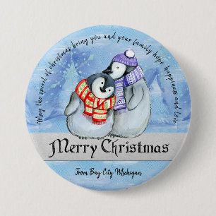 Chapa Redonda De 7 Cm Pingüinos navidades