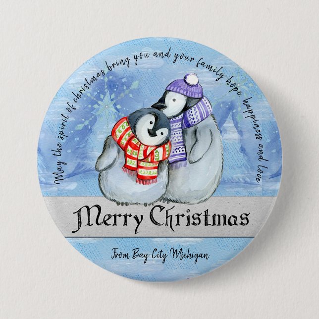 Chapa Redonda De 7 Cm Pingüinos navidades (Anverso)